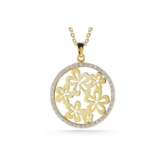 Round artistic pendant with flowers
