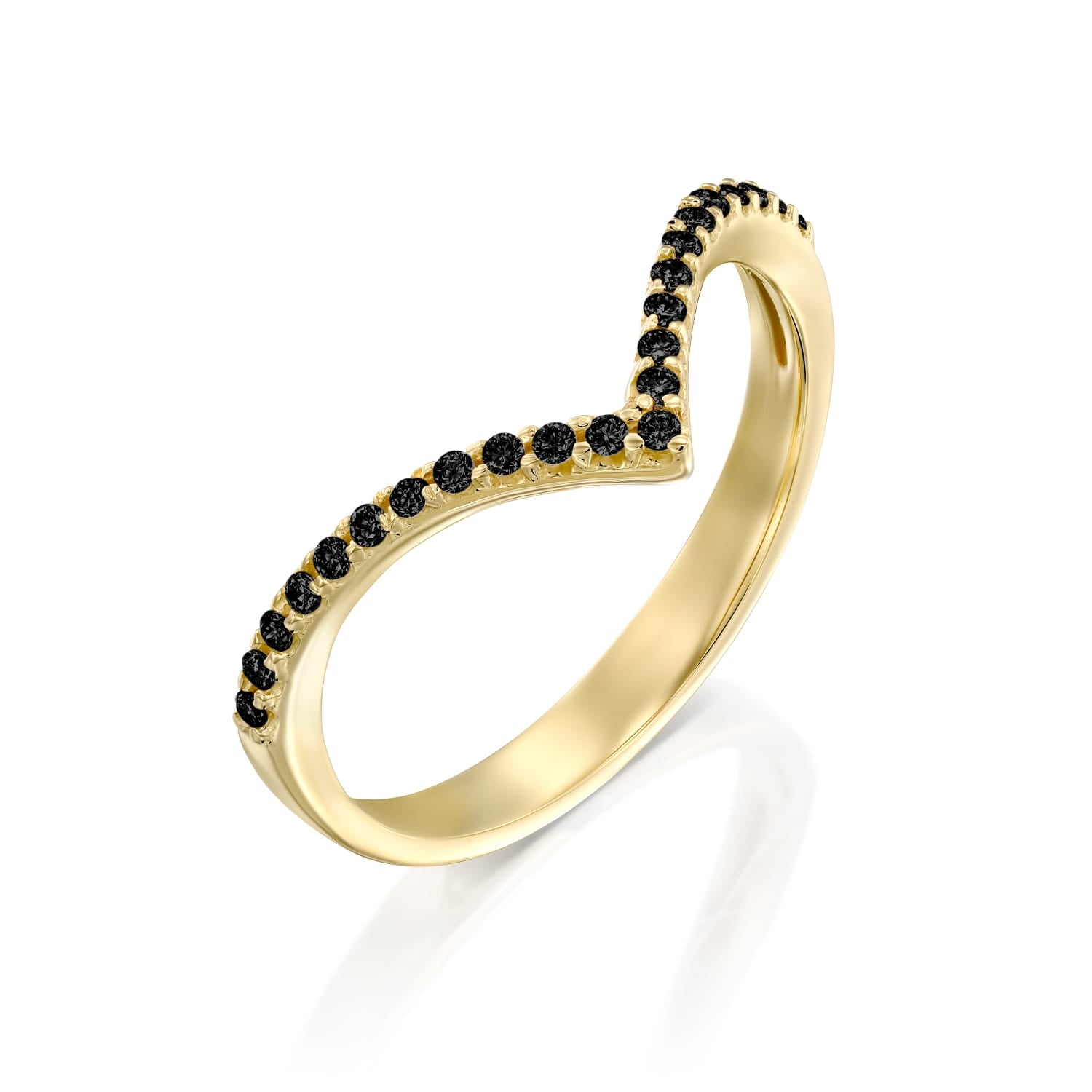 V ring inlaid with black stones