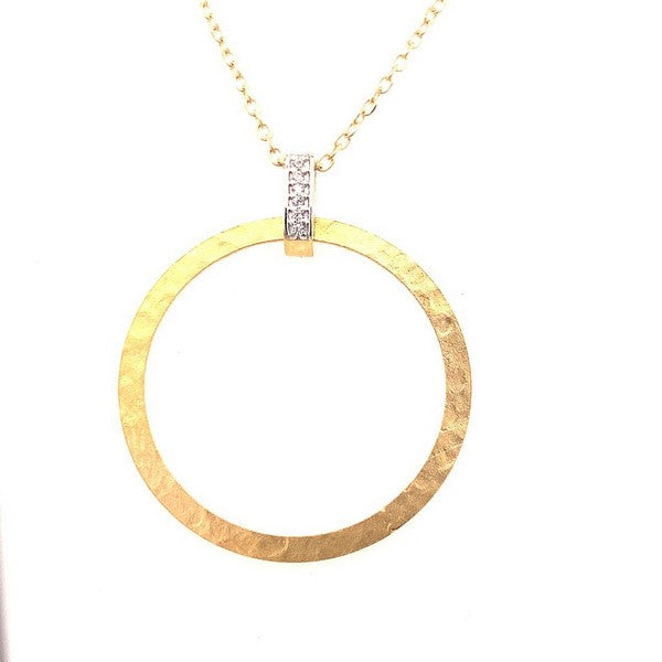 Round artistic pendant with a stripe inlaid with small stones
