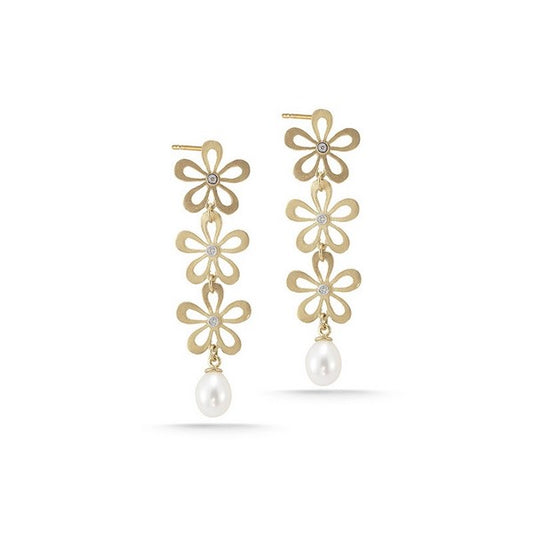 Artistic earrings three flowers with a pearl at the end
