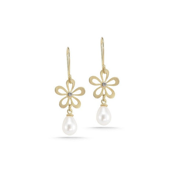 Artistic flower earrings with a pearl at the end