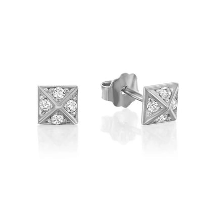 Pyramid stud earrings set with diamonds