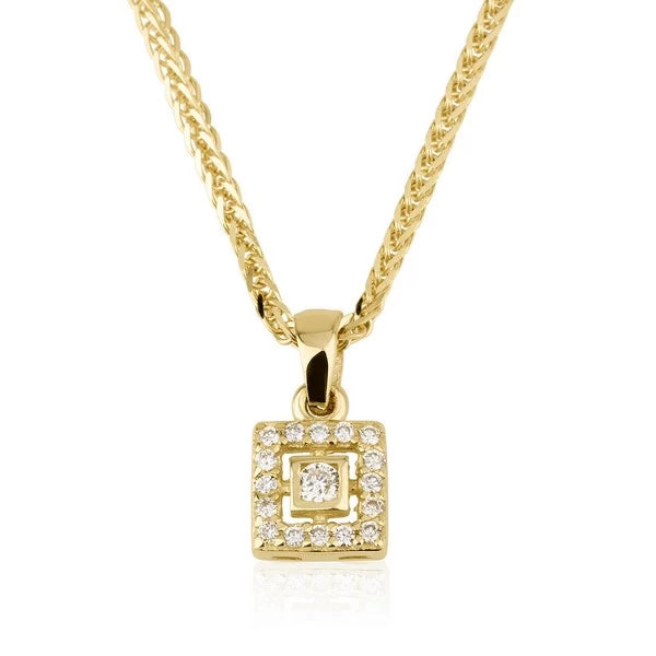 Square pendant with a central stone set with diamonds