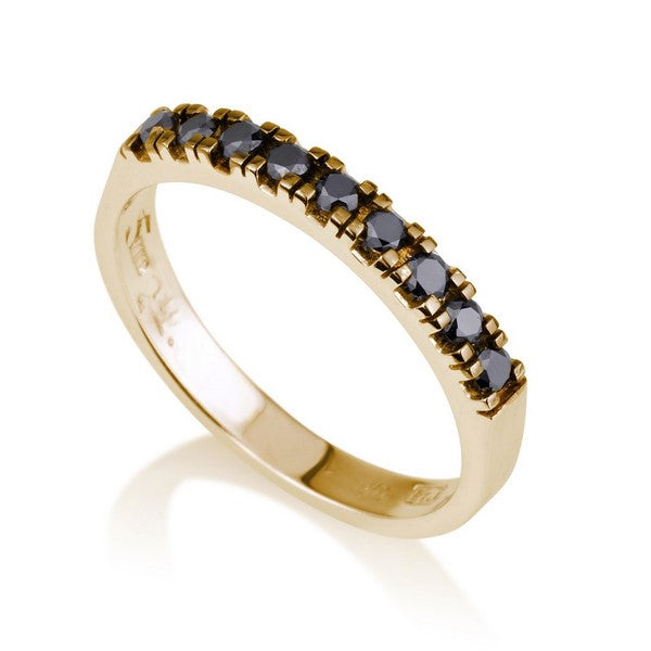 E line ring with black stones inlay