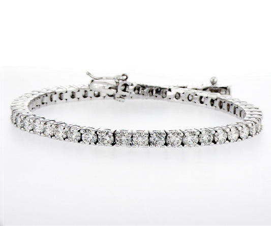 14K White Gold Four Prong Lab Created Diamond Tennis Bracelet